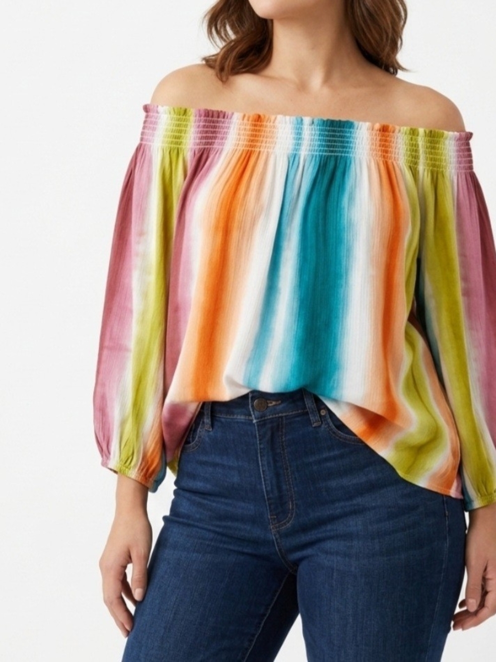 Ariella Off-Shoulder Striped Rainbow Blouse